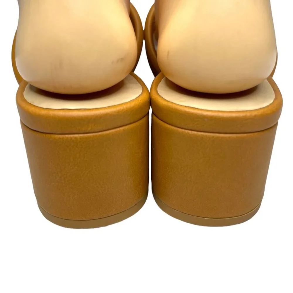 Melrose Ave Women's Tan Faux Leather Three‎ Strap Block Heel Sandals Size 8.5M